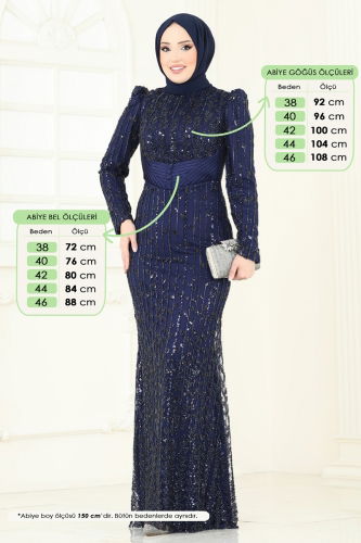 moda selvim Evening Dress 4929D170 Navy Blue - Thumbnail