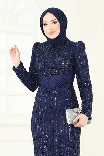 moda selvim فستان سهرة كحلي 4929D170 - Thumbnail