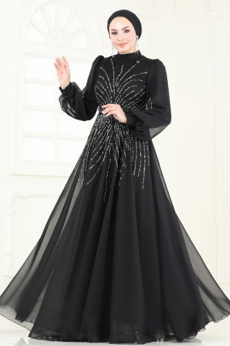 moda selvim Evening Dress 4953D170 Black - Thumbnail