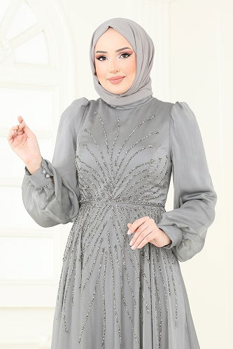 moda selvim Evening Dress 4953D170 Gray - Thumbnail
