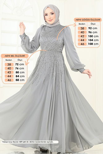 moda selvim Evening Dress 4953D170 Gray - Thumbnail