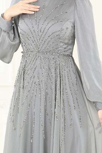 moda selvim فستان سهرة رمادي 4953D170 - Thumbnail