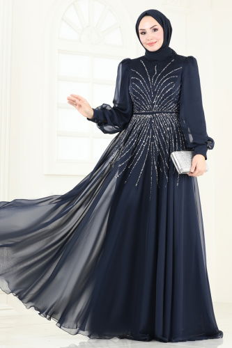 moda selvim Evening Dress 4953D170 Navy Blue - Thumbnail