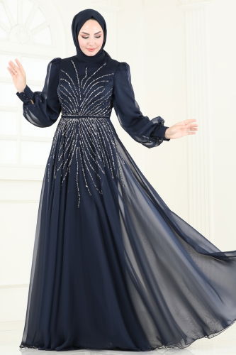 moda selvim Evening Dress 4953D170 Navy Blue - Thumbnail