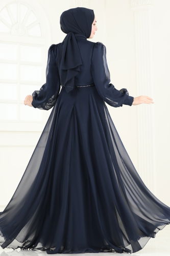 moda selvim Evening Dress 4953D170 Navy Blue - Thumbnail