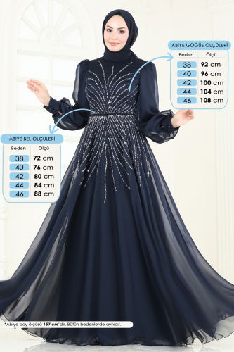 moda selvim Evening Dress 4953D170 Navy Blue - Thumbnail