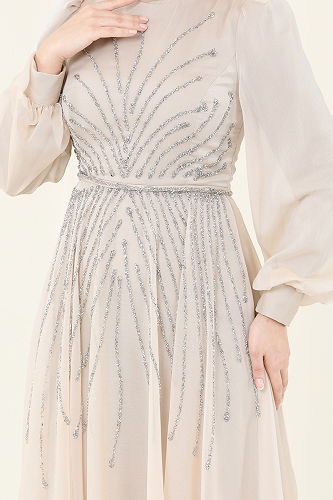 moda selvim Evening Dress 4953D170 Stone - Thumbnail