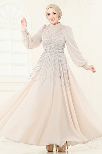 moda selvim فستان سهرة بيج 4953D170 - Thumbnail