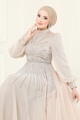 moda selvim فستان سهرة بيج 4953D170 - Thumbnail