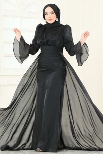 moda selvim Evening Dress 4986D170 Black - Thumbnail