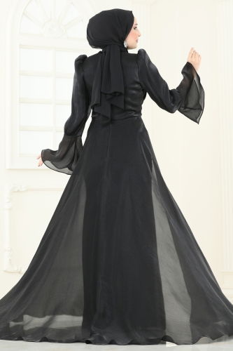 moda selvim Evening Dress 4986D170 Black - Thumbnail