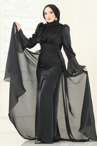 moda selvim Evening Dress 4986D170 Black - Thumbnail