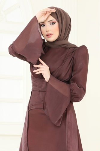 moda selvim فستان سهرة وردي غامق 4986D170 - Thumbnail