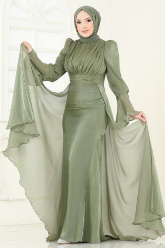 moda selvim Evening Dress 4986D170 Khaki - Thumbnail