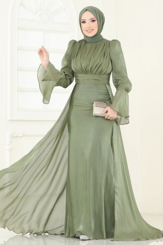 moda selvim فستان سهرة اخضر عفني 4986D170 - Thumbnail
