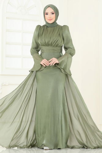 moda selvim فستان سهرة اخضر عفني 4986D170 - Thumbnail