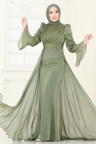 moda selvim فستان سهرة اخضر عفني 4986D170 - Thumbnail