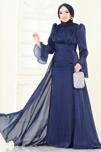 moda selvim Evening Dress 4986D170 Navy Blue - Thumbnail
