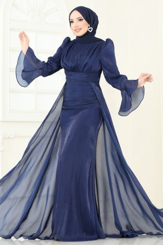 moda selvim Evening Dress 4986D170 Navy Blue - Thumbnail