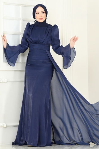 moda selvim Evening Dress 4986D170 Navy Blue - Thumbnail