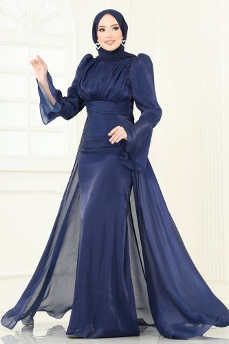 moda selvim Evening Dress 4986D170 Navy Blue - Thumbnail