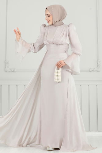 moda selvim Evening Dress 4986D170 Stone - Thumbnail