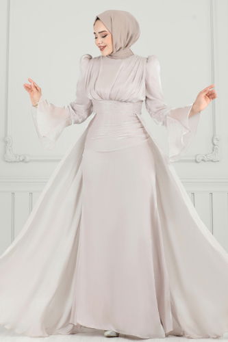 moda selvim Evening Dress 4986D170 Stone - Thumbnail