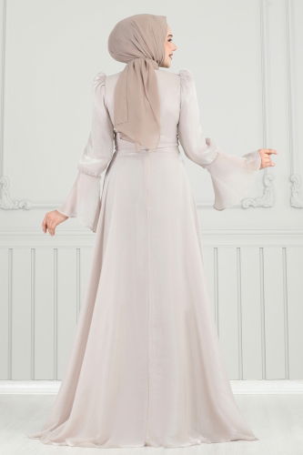 moda selvim Evening Dress 4986D170 Stone - Thumbnail