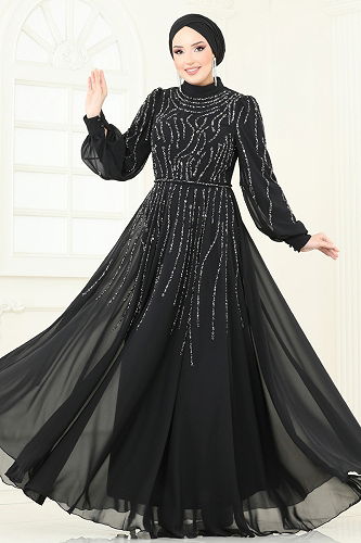 moda selvim Evening Dress 4992D170 Black - Thumbnail