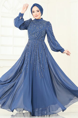 moda selvim Evening Dress 4992D170 Blue - Thumbnail