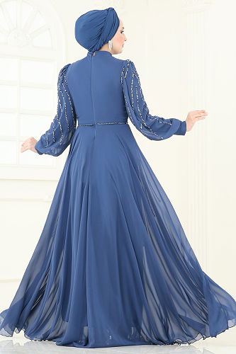 moda selvim فستان سهرة أزرق 4992D170 - Thumbnail