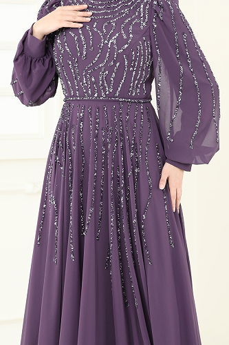 moda selvim Evening Dress 4992D170 Dark Lilac - Thumbnail