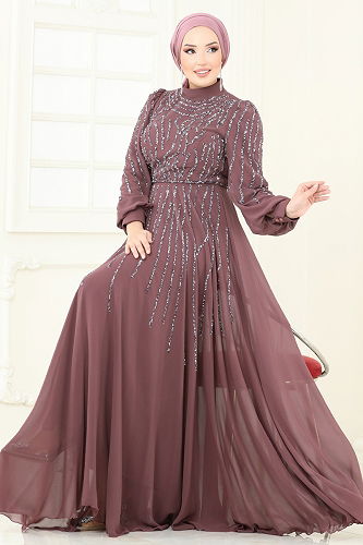 moda selvim Evening Dress 4992D170 Dark Rose Dusky - Thumbnail