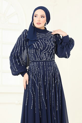 moda selvim Evening Dress 4992D170 Navy Blue - Thumbnail