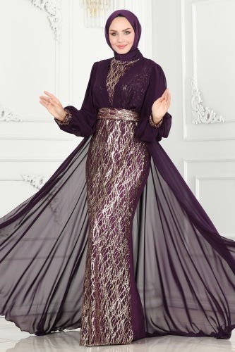 moda selvim Evening Dress 5017PN204 Purple - Thumbnail