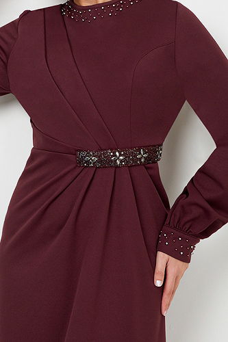 moda selvim EVENING DRESS 5027SL890-M Burgundy - Thumbnail