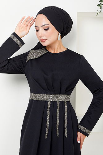 moda selvim EVENING DRESS 5029SL890-M Black - Thumbnail