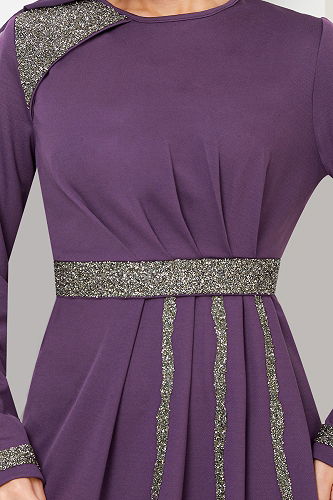moda selvim EVENING DRESS 5029SL890-M Dark Lilac - Thumbnail