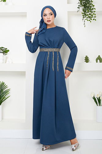moda selvim EVENING DRESS 5029SL890-M Indigo - Thumbnail