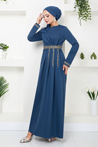 moda selvim EVENING DRESS 5029SL890-M Indigo - Thumbnail