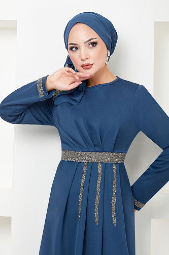 moda selvim EVENING DRESS 5029SL890-M Indigo - Thumbnail