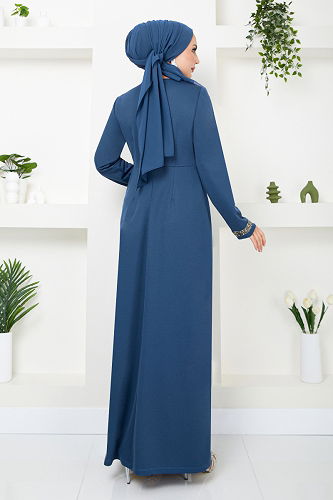 moda selvim فستان سهرة ازرق 5029SL890-M - Thumbnail