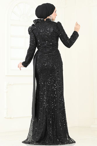 moda selvim Evening Dress 5070D170 Black - Thumbnail