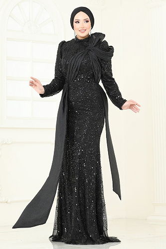 moda selvim Evening Dress 5070D170 Black - Thumbnail