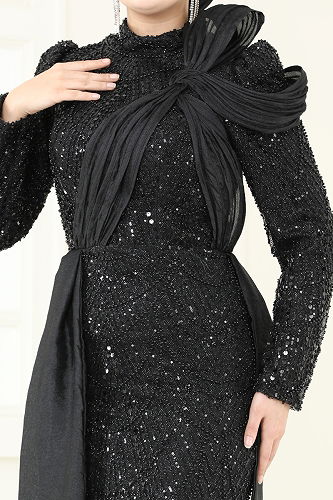 moda selvim Evening Dress 5070D170 Black - Thumbnail