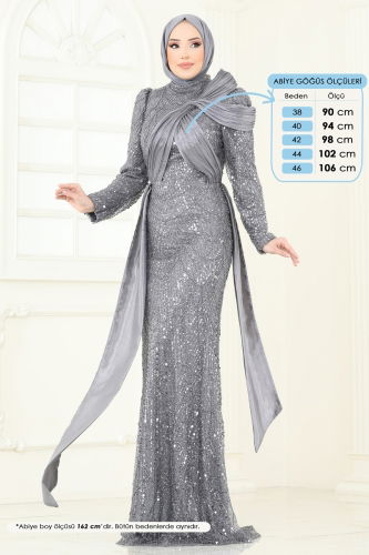 moda selvim Evening Dress 5070D170 Gray - Thumbnail