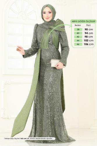 moda selvim Evening Dress 5070D170 Khaki - Thumbnail