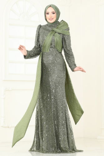 moda selvim Evening Dress 5070D170 Khaki - Thumbnail