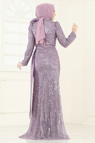 moda selvim Evening Dress 5070D170 Lilac - Thumbnail