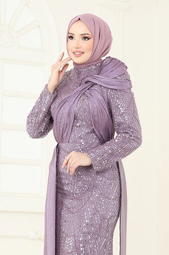 moda selvim Evening Dress 5070D170 Lilac - Thumbnail